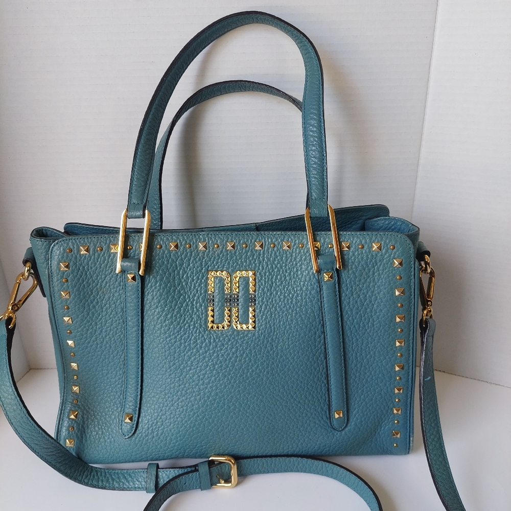 Daks London Elegant Blue Shoulder  Handbag with Gold Accents